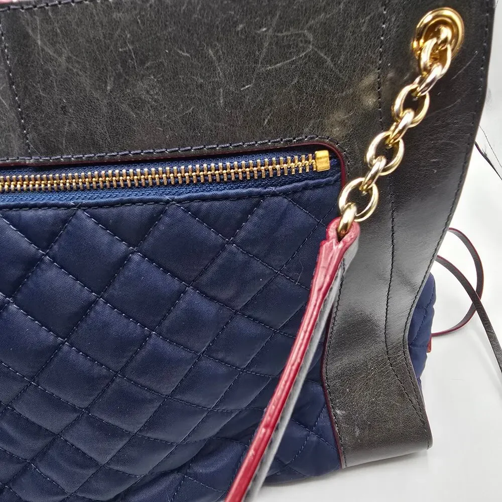 MZ Wallace New‎ York navy blue quilted leather trim purse gold chain handbag